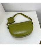Vintage Oil Wax Skin Semicircle Saddle Bag Small Lady Shoulder Bag Green