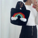Rainbow Plush Handbag Large Tote Chain Shoulder Bag