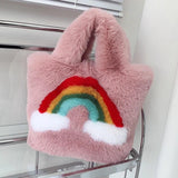 Rainbow Plush Handbag Large Tote Chain Shoulder Bag
