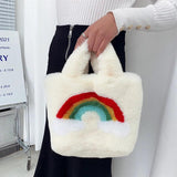 Rainbow Plush Handbag Large Tote Chain Shoulder Bag