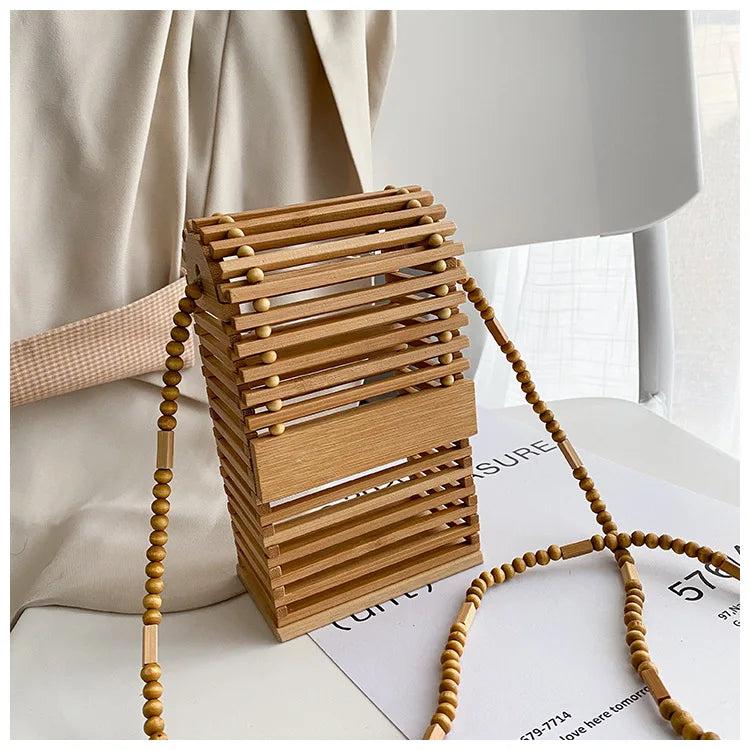 Bamboo Shoulder Bag Beaded Chain Crossbody Bag