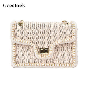 Geestock Summer Straw Woven Shoulder Bag Bohemian Beach-style Handbag