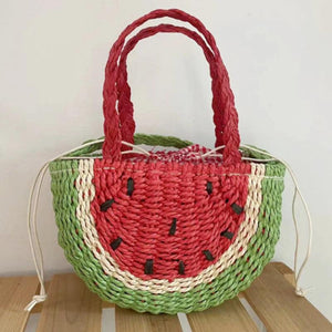 Summer Straw Woven Women's Handbag Fruit Shoulder Beach Bag