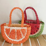 Summer Straw Woven Women's Handbag Fruit Shoulder Beach Bag