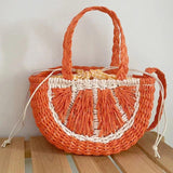 Summer Straw Woven Women's Handbag Fruit Shoulder Beach Bag