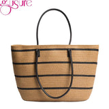 Straw Stripe Woven Totes Bag Large Capacity Summer Handbag Travel Shoulder Bag