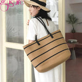 Straw Stripe Woven Totes Bag Large Capacity Summer Handbag Travel Shoulder Bag