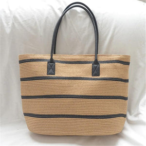 Straw Stripe Woven Totes Bag Large Capacity Summer Handbag Travel Shoulder Bag