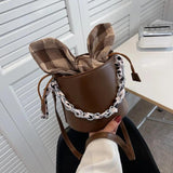 Women Bow Casual Chain Shoulder Bucket Bag