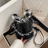 Women Bow Casual Chain Shoulder Bucket Bag