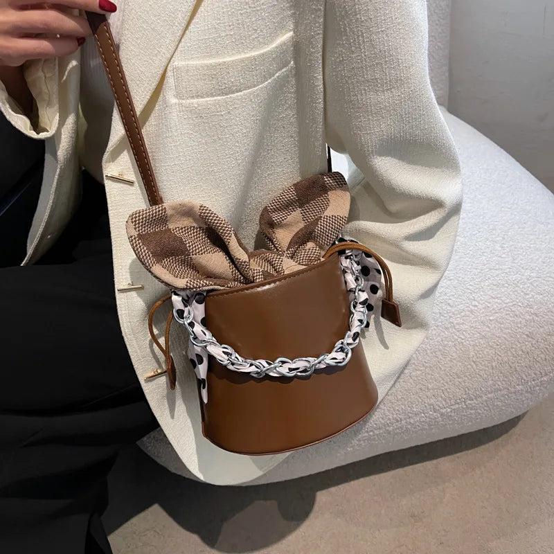 Women Bow Casual Chain Shoulder Bucket Bag