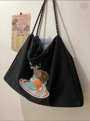 Large Capacity Women's Handbag Embroidery Nylon Canvas Bag Totes Bag