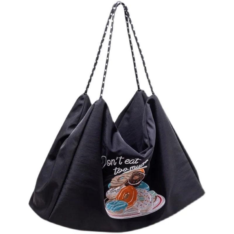 Large Capacity Women's Handbag Embroidery Nylon Canvas Bag Totes Bag
