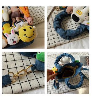 Autumn Girl Bucket Bag Rabbit Plush Pendant Shoulder Messenger Bag