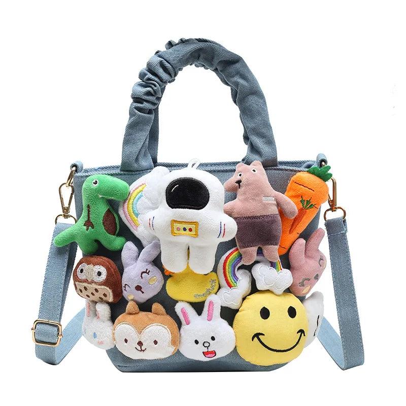 Autumn Girl Bucket Bag Rabbit Plush Pendant Shoulder Messenger Bag