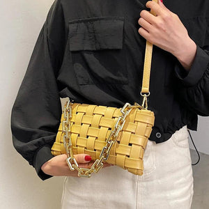 Thick Chain PU Leather Crossbody Bag Famous Ladies Shoulder Handbag