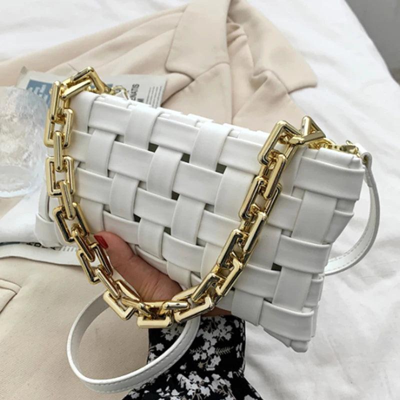 Thick Chain PU Leather Crossbody Bag Famous Ladies Shoulder Handbag