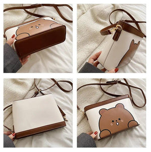 Bear Printed Messenger Bag Female Shoulder Small Square Bag