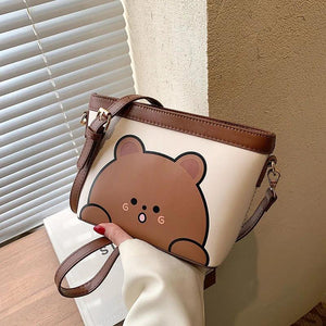 Bear Printed Messenger Bag Female Shoulder Small Square Bag