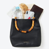 Retro Bamboo Leather Women Handbag Tote Bag Small Square Bag