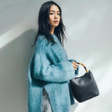 Retro Bamboo Leather Women Handbag Tote Bag Small Square Bag
