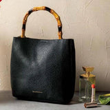 Retro Bamboo Leather Women Handbag Tote Bag Small Square Bag