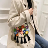 Colorful Flower Woven Bag Beach Vacation Shoulder Messenger Bag