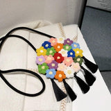 Colorful Flower Woven Bag Beach Vacation Shoulder Messenger Bag