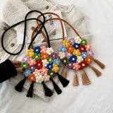 Colorful Flower Woven Bag Beach Vacation Shoulder Messenger Bag