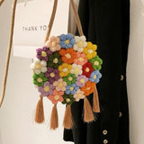 Colorful Flower Woven Bag Beach Vacation Shoulder Messenger Bag