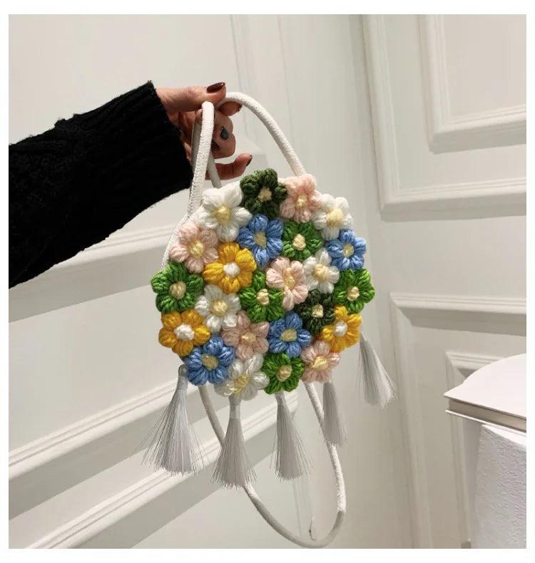 Colorful Flower Woven Bag Beach Vacation Shoulder Messenger Bag