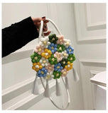Colorful Flower Woven Bag Beach Vacation Shoulder Messenger Bag