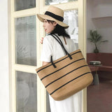Summer Straw Bag Women Stripe Totes Large Capacity Beach Handbags
