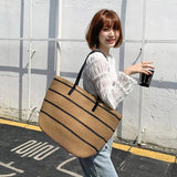 Summer Straw Bag Women Stripe Totes Large Capacity Beach Handbags