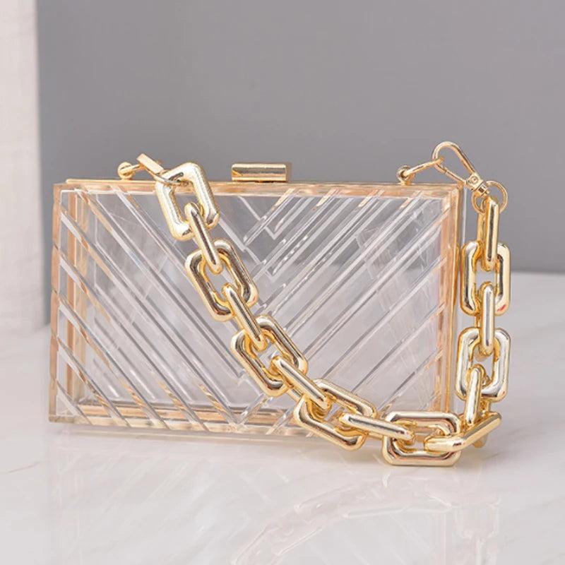 Metal Chain Acrylic Bag Dinner Bag Transparent Diagonal Women Bag