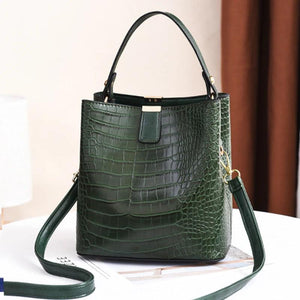 Women Handbag PU Leather Bucket Bag Stone Pattern Shoulder Messenger Bag