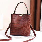 Women Handbag PU Leather Bucket Bag Stone Pattern Shoulder Messenger Bag