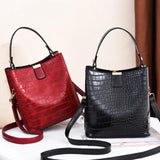 Women Handbag PU Leather Bucket Bag Stone Pattern Shoulder Messenger Bag