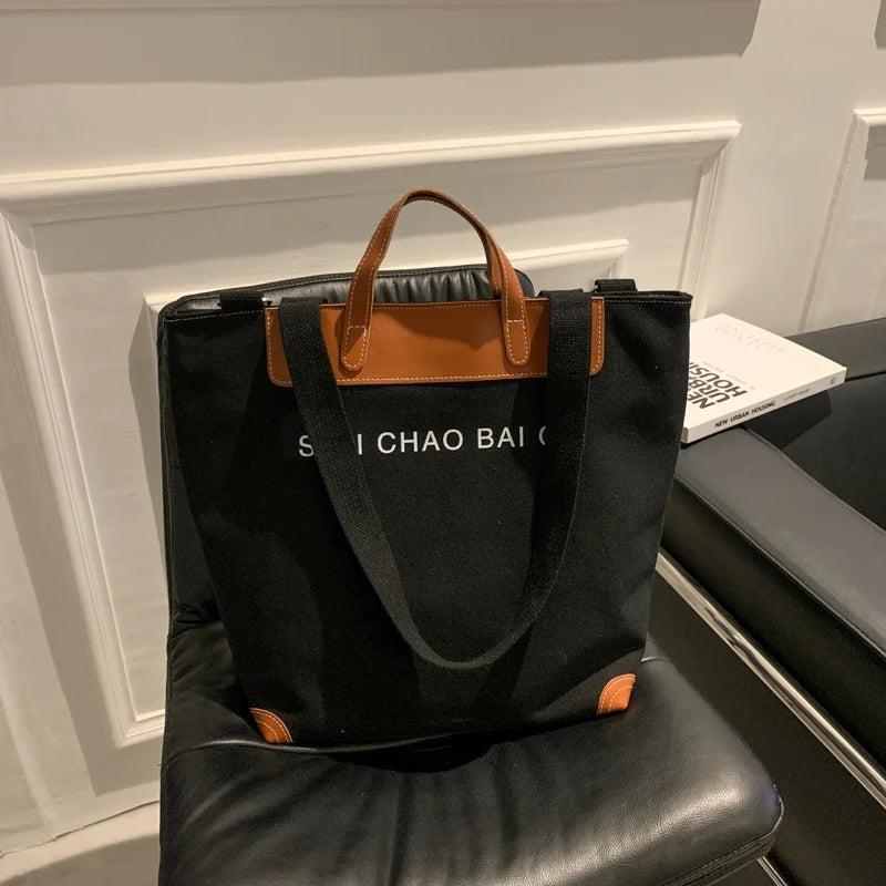 Canvas Bucket Bag Large Capacity Shoulder Tote