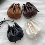 Pleated Bucket Bag Drawstring Women Handbag Shoulder Messenger Bag