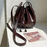 Pleated Bucket Bag Drawstring Women Handbag Shoulder Messenger Bag