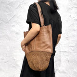 Leather Women's Bag Woven Shoulder Bag Messenger Bag Dual-Use Big Bag