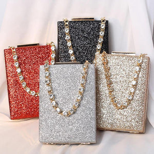 Metal Box Bag Diamonds Clutches Purse Evening Party Handbag