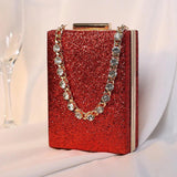 Metal Box Bag Diamonds Clutches Purse Evening Party Handbag