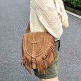 Retro Tassel Saddle Crossbody Bag Women's Single Shoulder Bag