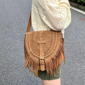 Retro Tassel Saddle Crossbody Bag Women's Single Shoulder Bag