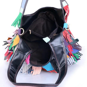 Tassel Shoulder Bag, European & American Cowhide Messenger Bag