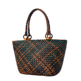 French Casual Tote Purse Leather Hand-Woven Handbag