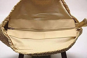 Round Raffia Bag Beige Inner Lining Polyester 43x40cm