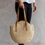 Round Raffia Bag Beige Inner Lining Polyester 43x40cm